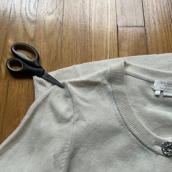 Kate Spade Size S Cream Cashmere Wool Blend Jewel Button Front Cardigan Sweater - Picture 4 of 12